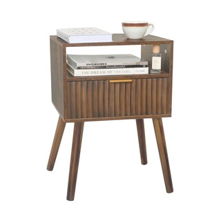 Foto 1 | Foto 1 | Mesita De Noche Fultyle De Madera De Nogal Con Cajones Estriados  Color Marrón Rústico - Venta Internacional.