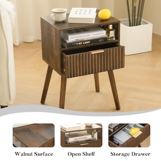 Foto 5 | Foto 5 | Mesita De Noche Fultyle De Madera De Nogal Con Cajones Estriados  Color Marrón Rústico - Venta Internacional.