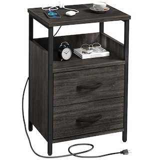 Foto 1 | Foto 1 | Mesita De Noche Khljju Con Estación De Carga 2 En 1 Con Cajón Gris - Venta Internacional.