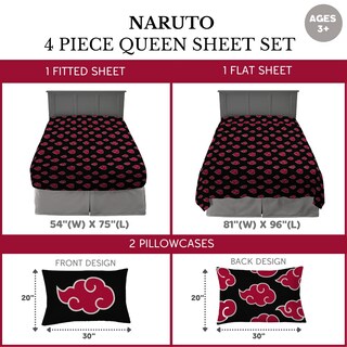 Foto 2 | Foto 2 | Juego De Sábanas Franco Naruto Akatsuki Anime Tamaño Queen - Venta Internacional.