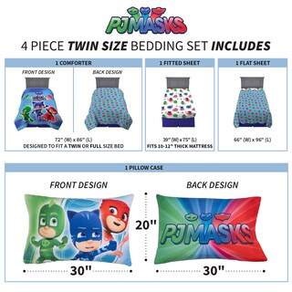Foto 3 | Foto 3 | Juego De Ropa De Cama Franco Pj Masks De 4 Piezas  Tamaño Doble - Venta Internacional.