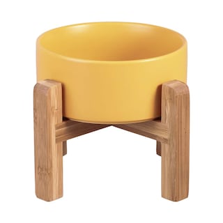 Foto 1 | Foto 1 | Cuenco Elevado De Cerámica Para Gatos Lionwei Lionweli Amarillo Con Soporte De Madera - Venta Internacional.