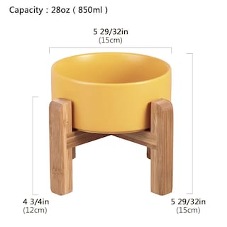 Foto 2 | Foto 2 | Cuenco Elevado De Cerámica Para Gatos Lionwei Lionweli Amarillo Con Soporte De Madera - Venta Internacional.