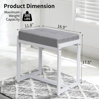 Foto 5 | Foto 5 | Taburete De Maquillaje Cuadrado De Lino Flyzc Vanity Stool Para Tocador Color Gris - Venta Internacional.