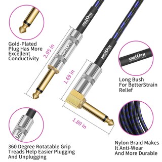 Foto 3 | Foto 3 | Cable Para Guitarra Augioth De 4 5 M Paquete De 2 Unidades Instrumento Eléctrico Y Bajo Azul - Venta Internacional.