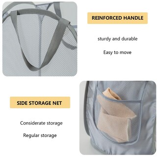 Foto 6 | Foto 6 | Cesto De Ropa Plegable De Malla Con 2 Bolsillos Laterales Color Gris Claro - Venta Internacional.