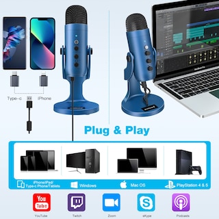 Foto 2 | Foto 2 | Micrófono Usb Zealsound Serie K66 Con Botón De Ganancia Azul - Venta Internacional.