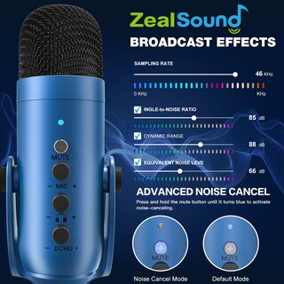 Foto 3 | Foto 3 | Micrófono Usb Zealsound Serie K66 Con Botón De Ganancia Azul - Venta Internacional.
