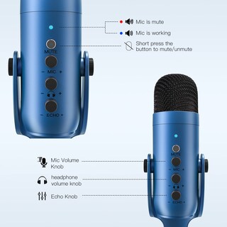 Foto 5 | Foto 5 | Micrófono Usb Zealsound Serie K66 Con Botón De Ganancia Azul - Venta Internacional.