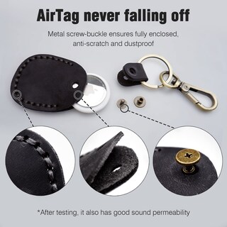 Foto 7 | Foto 7 | Llavero Portátil De Piel Auténtica Con Soporte Para Airtag Negro - Venta Internacional.