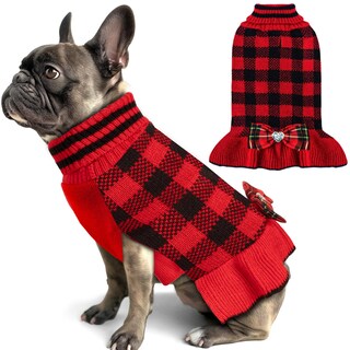 Foto 1 | Foto 1 | Vestido Tipo Suéter Para Perros Kyeese A Cuadros Navideños Con Pajarita Para Perros Pequeños - Venta Internacional.