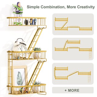 Foto 5 | Foto 5 | Estantería Decorativa De Pared Sweetsage Fire Escape Gold De 3 Niveles - Venta Internacional.
