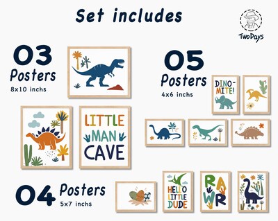 Foto 2 | Foto 2 | Dinosaurio De Dos Días Para Decoración De Habitación Para Niños Pequeños Con 12 Estampados - Venta Internacional.