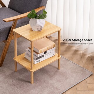 Foto 4 | Foto 4 | Mesa Auxiliar Apicizon De 2 Niveles Con Estante De Almacenamiento Y Patas De Madera Maciza - Venta Internacional.