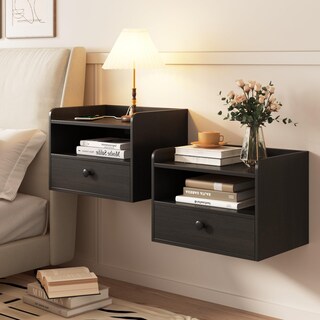 Foto 1 | Foto 1 | Juego De Mesitas De Noche Flotantes Hoseoka Modern Con Cajón Negro X2 - Venta Internacional.