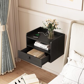 Foto 3 | Foto 3 | Juego De Mesitas De Noche Flotantes Hoseoka Modern Con Cajón Negro X2 - Venta Internacional.