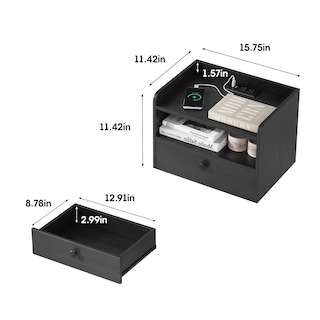 Foto 4 | Foto 4 | Juego De Mesitas De Noche Flotantes Hoseoka Modern Con Cajón Negro X2 - Venta Internacional.