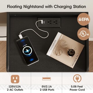 Foto 6 | Foto 6 | Juego De Mesitas De Noche Flotantes Hoseoka Modern Con Cajón Negro X2 - Venta Internacional.