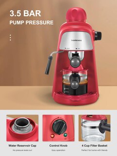 Foto 4 | Foto 4 | Máquina De Café Espresso Ihomekee De 3 5 Bar Con Calefacción Para 1 A 4 Tazas Color Rojo - Venta Internacional.