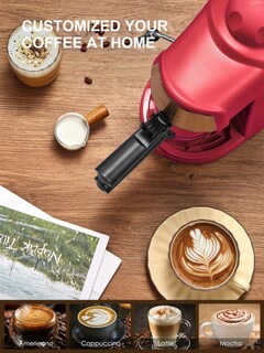 Foto 7 | Foto 7 | Máquina De Café Espresso Ihomekee De 3 5 Bar Con Calefacción Para 1 A 4 Tazas Color Rojo - Venta Internacional.