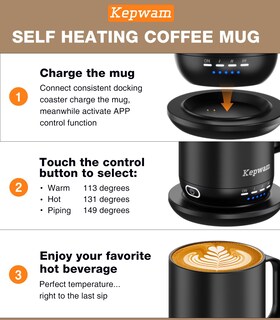 Foto 3 | Foto 3 | Taza De Café Calentada Kepwam T1 414 Ml  Calentamiento Rápido 149 °f - Venta Internacional.