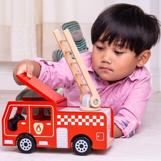 Foto 3 | Foto 3 | Camión De Bomberos Bigjigs Toys City De Madera Con Escalera Giratoria - Venta Internacional.