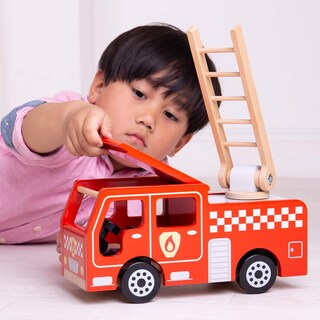 Foto 4 | Foto 4 | Camión De Bomberos Bigjigs Toys City De Madera Con Escalera Giratoria - Venta Internacional.