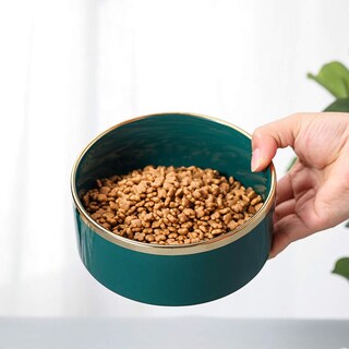 Foto 6 | Foto 6 | Juego De Cuencos Para Mascotas Hchlqlz De Cerámica Dorada Verde Con Soporte De Madera 850 Ml X2 - Venta Internacional.