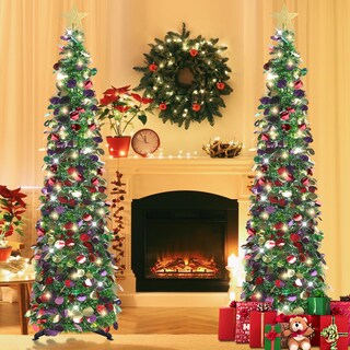 Foto 2 | Foto 2 | Árbol De Navidad Hmasyo Desplegable 1 5 M Con Temporizador Luces Oropel Verde - Venta Internacional.