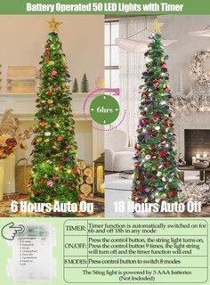 Foto 3 | Foto 3 | Árbol De Navidad Hmasyo Desplegable 1 5 M Con Temporizador Luces Oropel Verde - Venta Internacional.