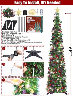 Foto 4 | Foto 4 | Árbol De Navidad Sintenill Desplegable De 6 Pies Con 100 Luces Led De Color Verde - Venta Internacional.