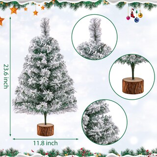Foto 2 | Foto 2 | Árbol De Navidad Glyinnhe 60 Cm Verde Con Nieve Flocada Y Soporte - Venta Internacional.