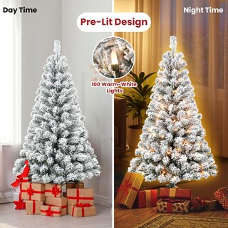 Foto 2 | Foto 2 | Árbol De Navidad Liguanow 4 Pies Preiluminado Con Nieve Flocado Con Luces - Venta Internacional.