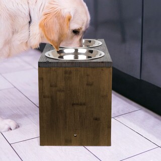 Foto 6 | Foto 6 | Cuencos Elevados Para Perros Yangbaga De Bambú Negro 2 Con 2 Cuencos De Acero Inoxidable - Venta Internacional.