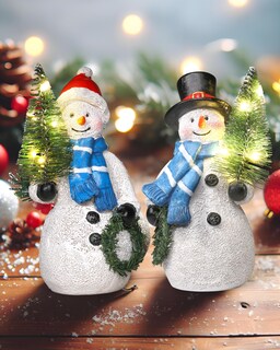 Foto 1 | Foto 1 | Figuras De Muñeco De Nieve De Resina Gognome Duo Con Árbol De Navidad Iluminado - Venta Internacional.
