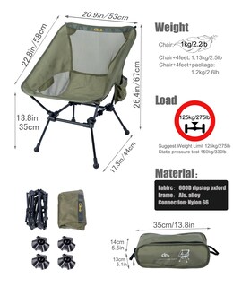 Foto 5 | Foto 5 | Silla De Playa Plegable Para Acampar Iclimb Ultraligera Compacta Verde - Venta Internacional.