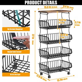 Foto 4 | Foto 4 | Cesta Para Frutas Y Verduras Gsiekare De 5 Niveles Apilable Con Ruedas - Venta Internacional.