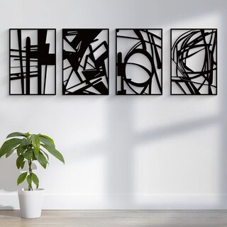 Foto 4 | Foto 4 | Arte De Pared De Metal Glamativity Negro Abstracto Paquete De 4 Unidades Talla M - Venta Internacional.