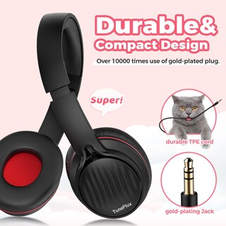 Foto 3 | Foto 3 | Auriculares Tuneflux Kids Con Cable Límite De Volumen De 85 Db Negro Y Rojo - Venta Internacional.