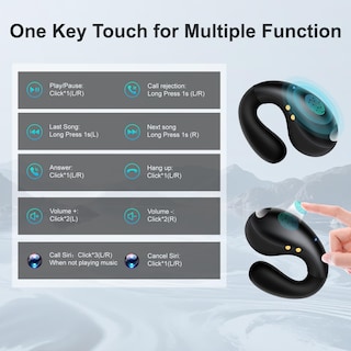 Foto 5 | Foto 5 | Auriculares Abiertos Con Clip Greatqiqi Inalámbricos Bluetooth Negros - Venta Internacional.