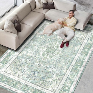 Foto 1 | Foto 1 | Alfombra Vhong Boho Lavable Vintage Moderna 150 X 210 Cm Verde - Venta Internacional.