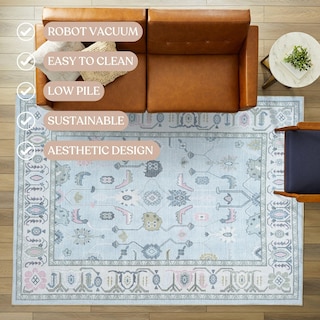 Foto 4 | Foto 4 | Rug Fame Living Oushak Color Azul Crema Vintage Turco Lavable - Venta Internacional.