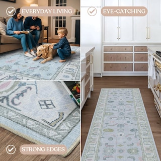 Foto 5 | Foto 5 | Rug Fame Living Oushak Color Azul Crema Vintage Turco Lavable - Venta Internacional.