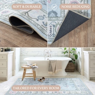 Foto 6 | Foto 6 | Rug Fame Living Oushak Color Azul Crema Vintage Turco Lavable - Venta Internacional.