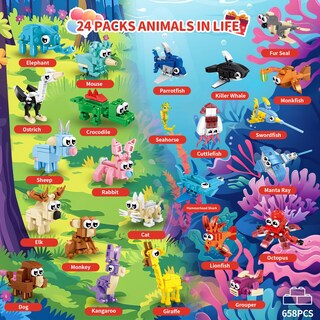 Foto 5 | Foto 5 | Bloque De Juguete Zitetbolo Paquete De 24 Unidades 72 Tipos De Animales 6 O Más - Venta Internacional.