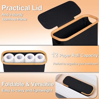 Foto 3 | Foto 3 | Cesta De Papel Higiénico Efluky De 28 Litros Con Tapa Para Baño Color Negro - Venta Internacional.