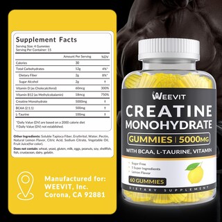 Foto 7 | Foto 7 | Gomitas De Monohidrato De Creatina Weevit 5 G Con L-taurina Con Sabor A Limón - Venta Internacional.