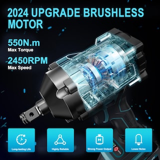 Foto 2 | Foto 2 | Llave De Impacto Geveelife 550n.m/400 Ft-lbs Sin Escobillas 1/2 Con 2 X 3.0 Ah - Venta Internacional.