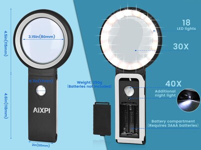 Foto 2 | Foto 2 | Lupa Aixpi 30x 40x Con Luz Y Soporte De 18 Led Negra - Venta Internacional.