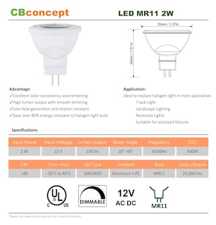 Foto 4 | Foto 4 | Bombillas Led Cbconcept Mr11 Gu4.0 2 W 230 Lm 3000 K Paquete De 10 - Venta Internacional.